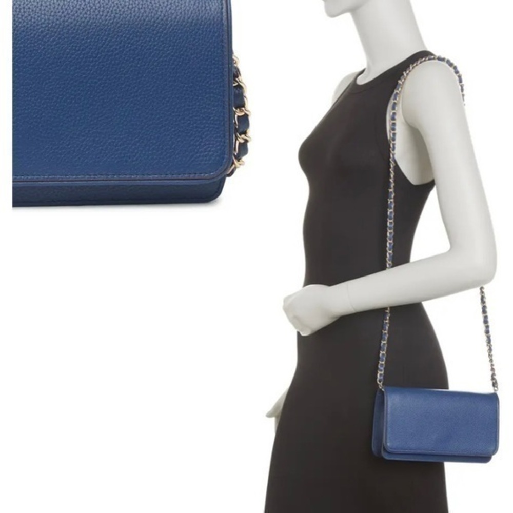 NORDSTROM Sandra Leather Clutch w/ Crossbody Chain Strap in Blue